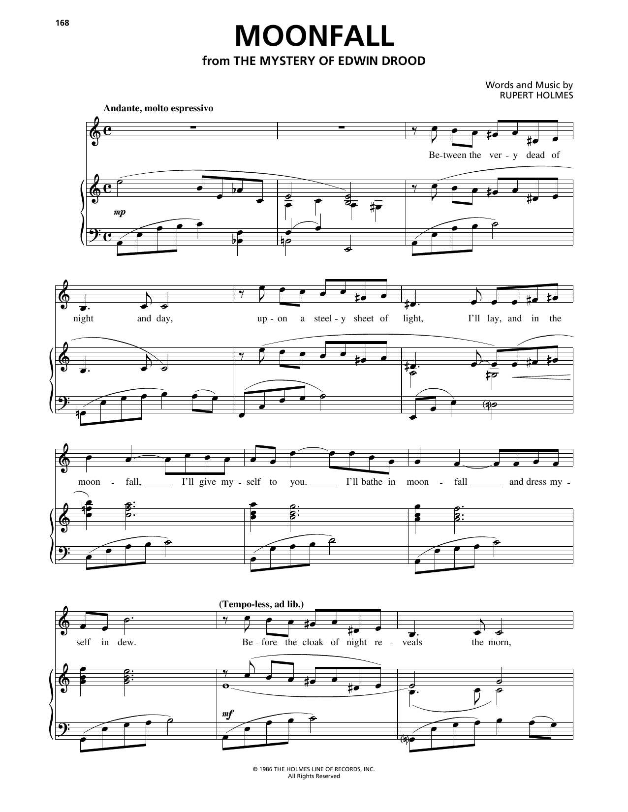 Rupert Holmes Moonfall (from The Mystery Of Edwin Drood) sheet music notes and chords. Download Printable PDF.