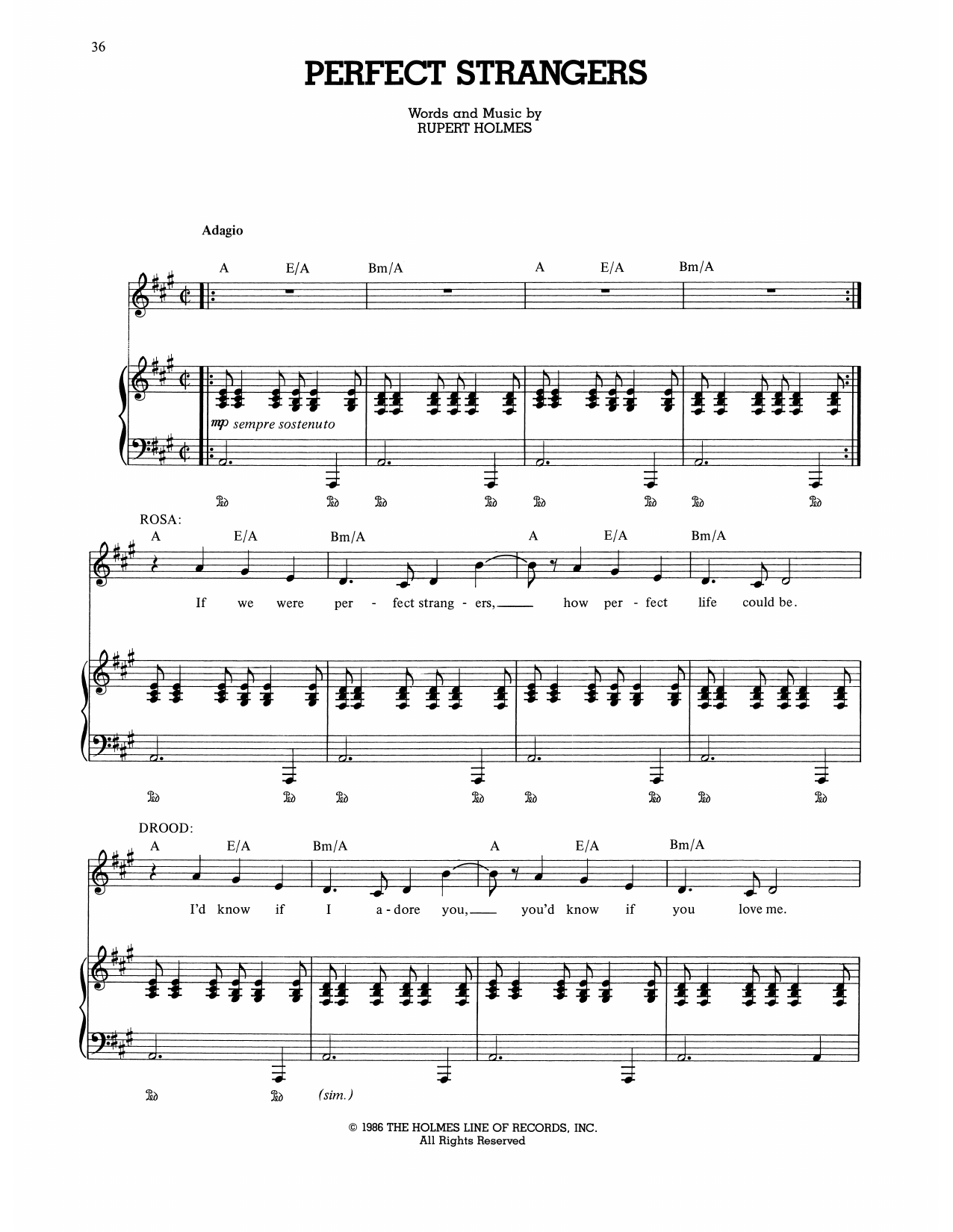 Rupert Holmes Perfect Strangers (from The Mystery Of Edwin Drood) sheet music notes and chords. Download Printable PDF.