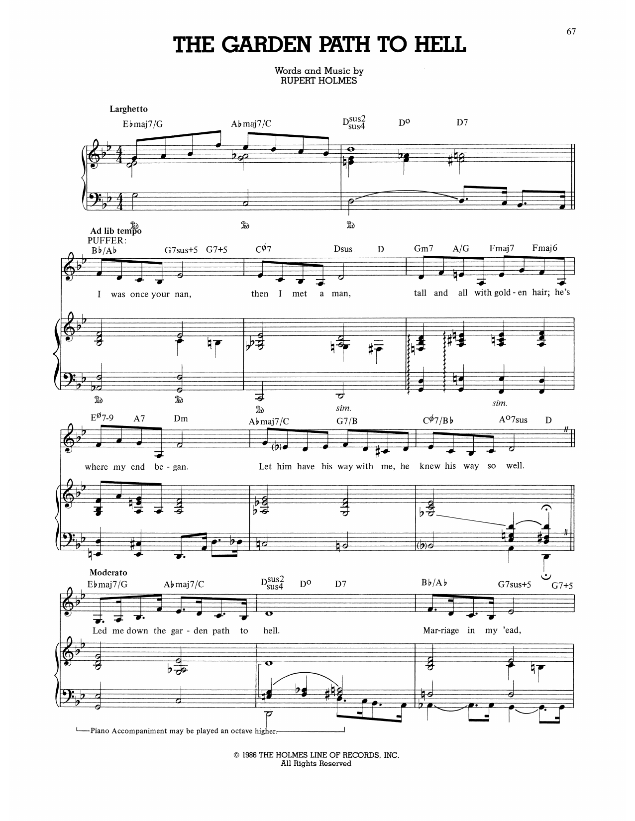 Rupert Holmes The Garden Path To Hell (from The Mystery Of Edwin Drood) sheet music notes and chords. Download Printable PDF.