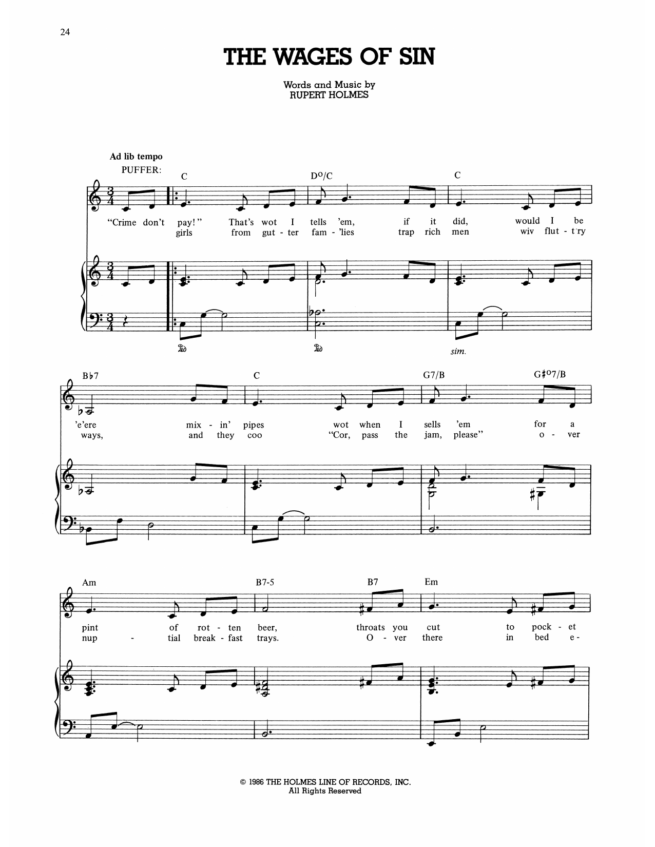 Rupert Holmes The Wages Of Sin (from The Mystery Of Edwin Drood) sheet music notes and chords. Download Printable PDF.