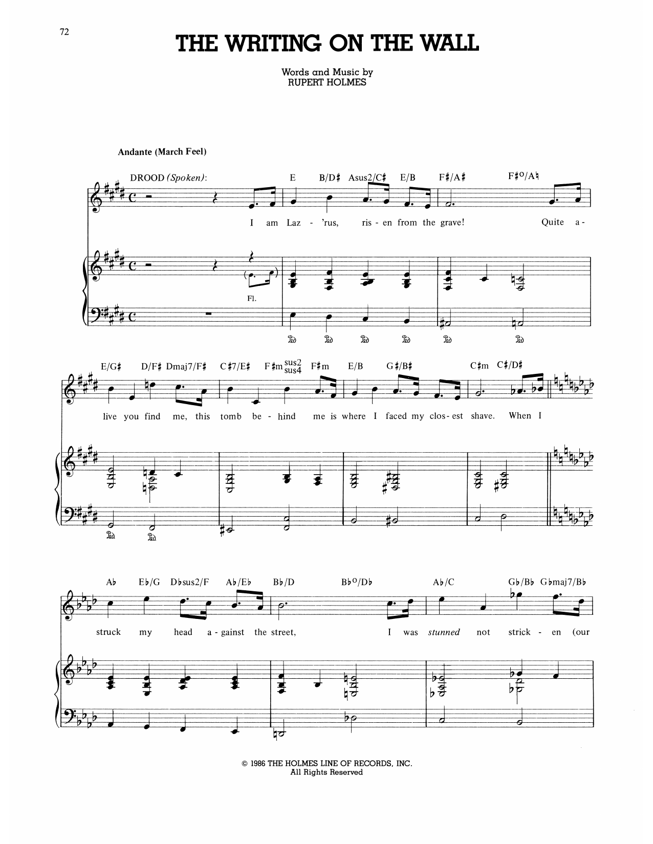 Rupert Holmes The Writing On The Wall (from The Mystery Of Edwin Drood) sheet music notes and chords. Download Printable PDF.