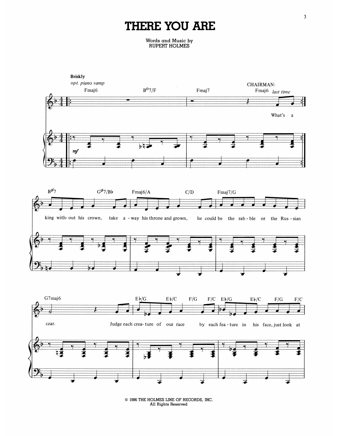 Learn to play Rupert Holmes There You Are (from The Mystery of Edwin Drood) sheet music for Piano, Vocal & Guitar Chords (Right-Hand Melody) in minutes. Price: 7.8900$ Rupert Holmes There You Are (from The Mystery of Edwin Drood) sheet music notes and chords arranged for Piano, Vocal & Guitar Chords (Right-Hand Melody)