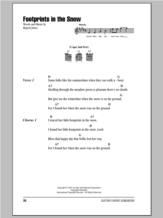 Rupert Jones Footprints In The Snow sheet music notes and chords. Download Printable PDF.