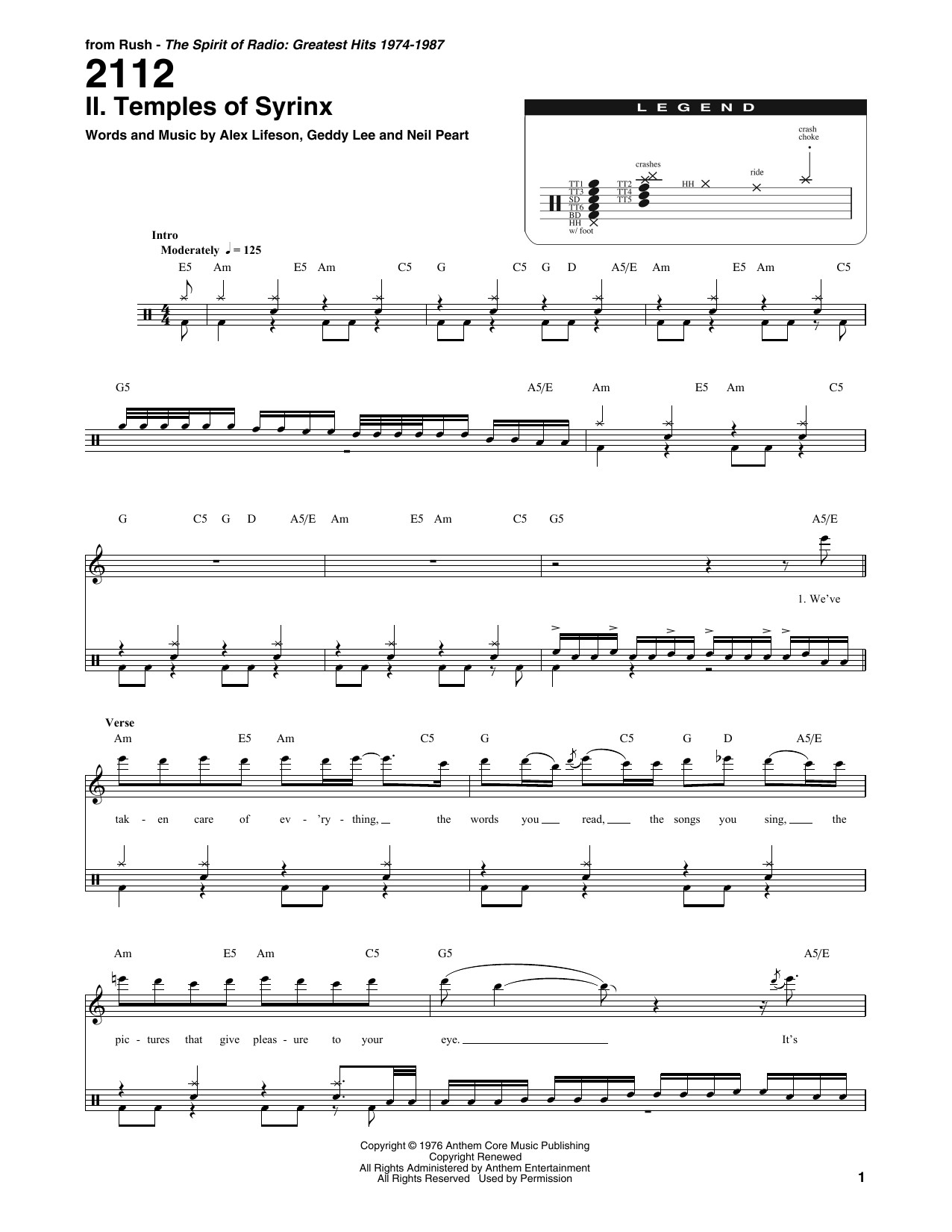 Rush 2112 - II. The Temples Of Syrinx sheet music notes and chords. Download Printable PDF.