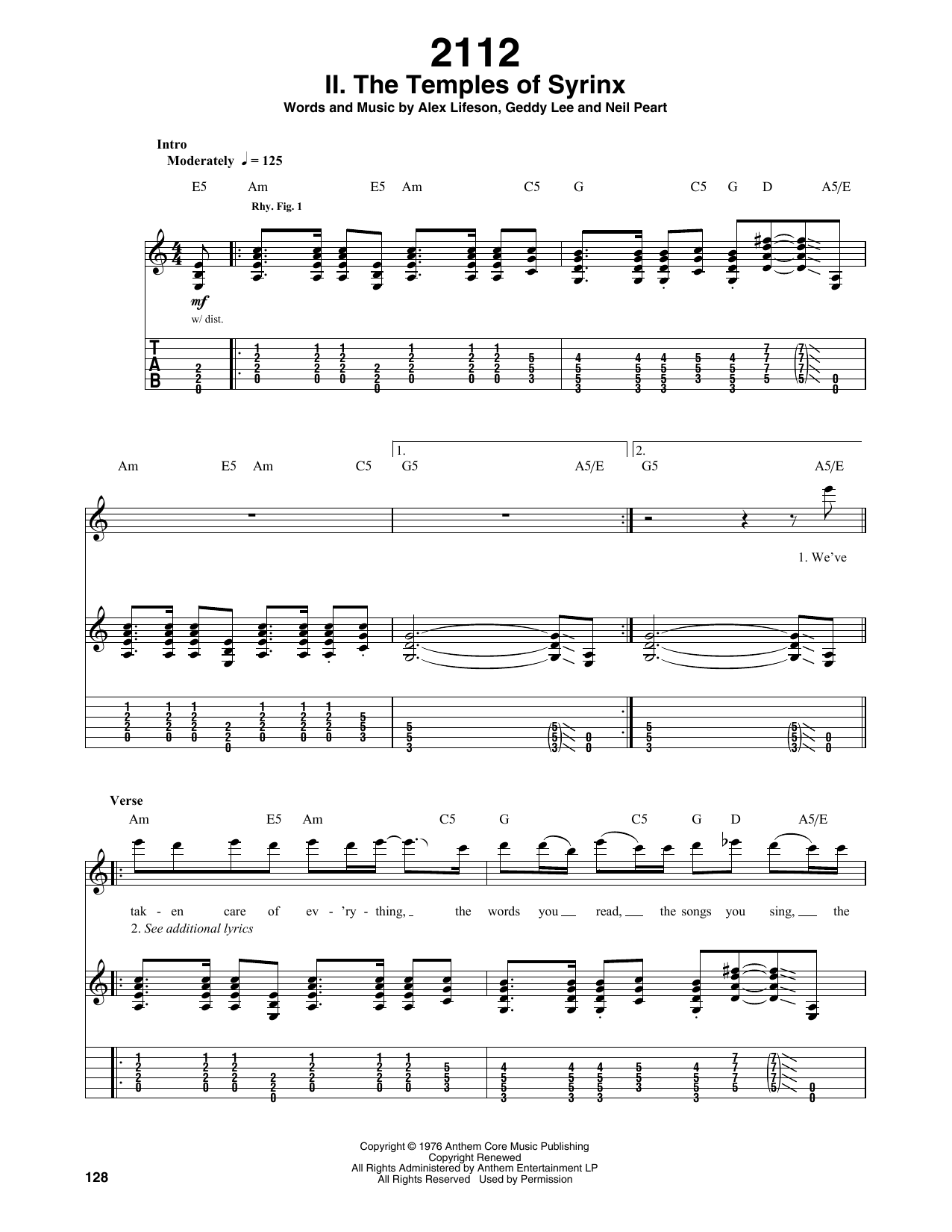 Rush 2112-II The Temples Of Syrinx sheet music notes and chords. Download Printable PDF.