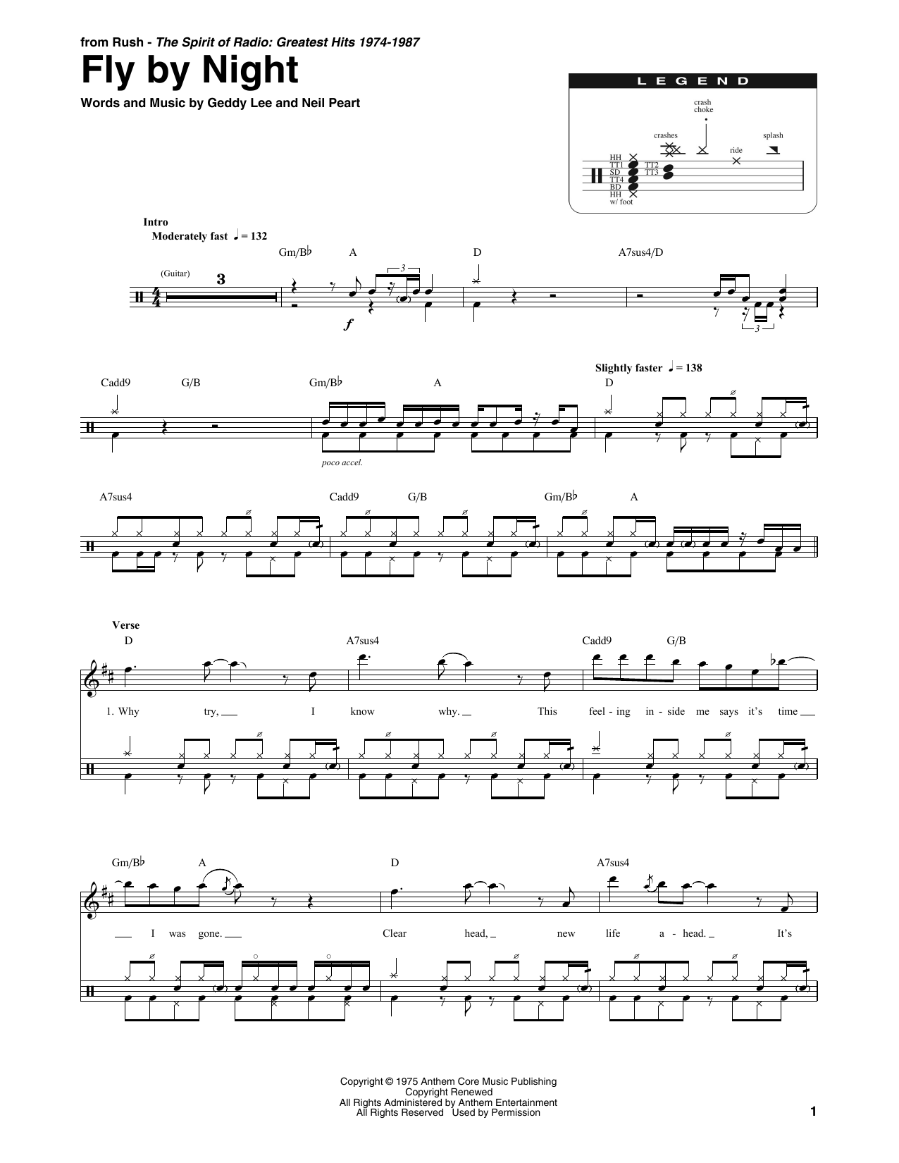 Rush Fly By Night sheet music notes and chords. Download Printable PDF.