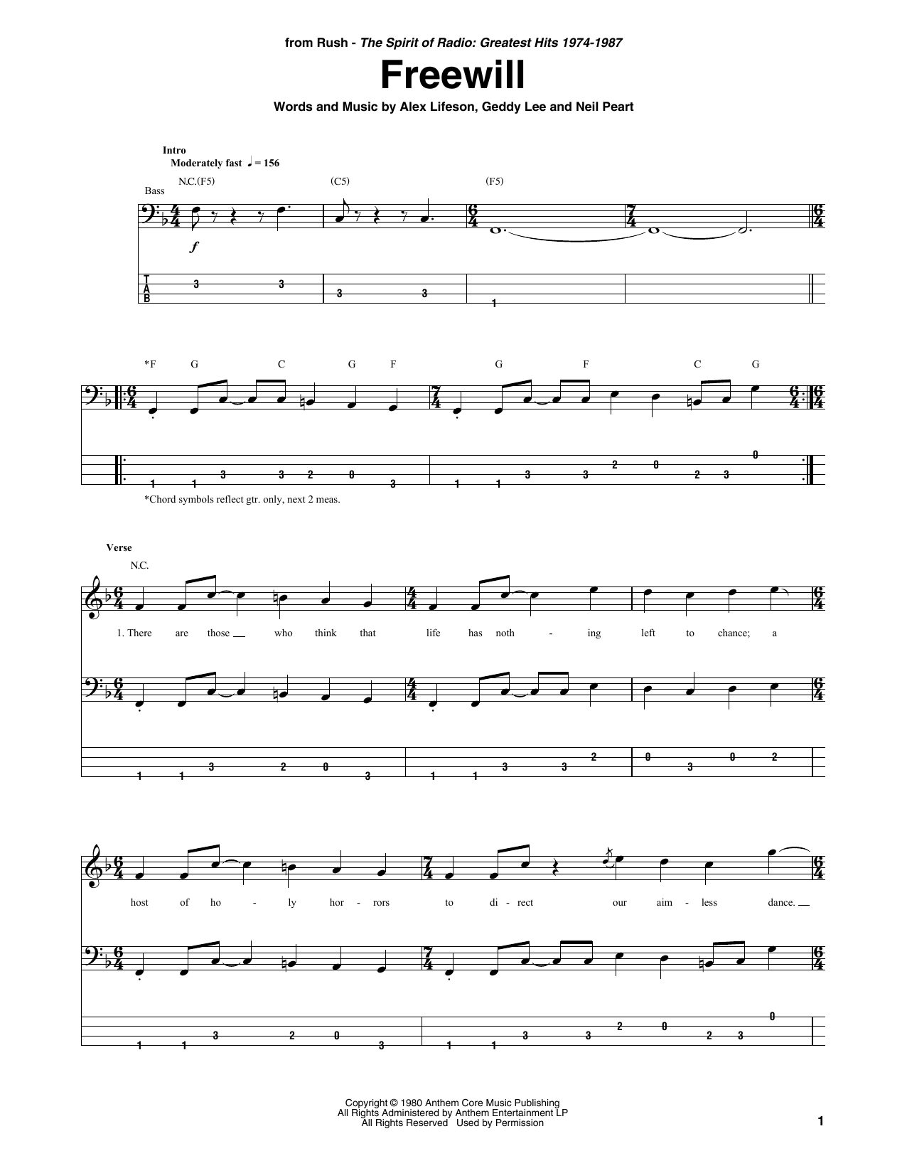 Rush Freewill sheet music notes and chords. Download Printable PDF.