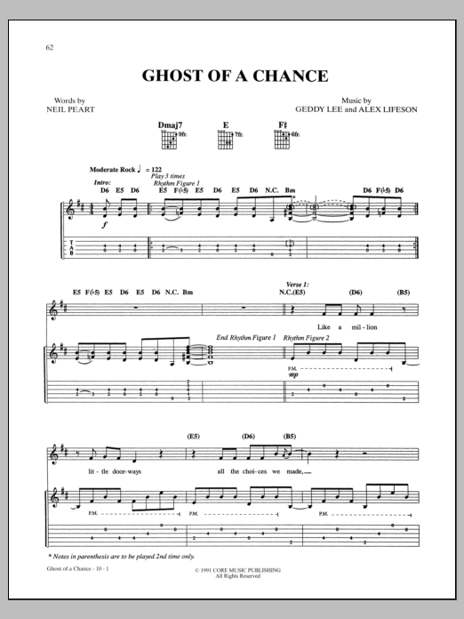 Rush Ghost Of A Chance sheet music notes and chords. Download Printable PDF.