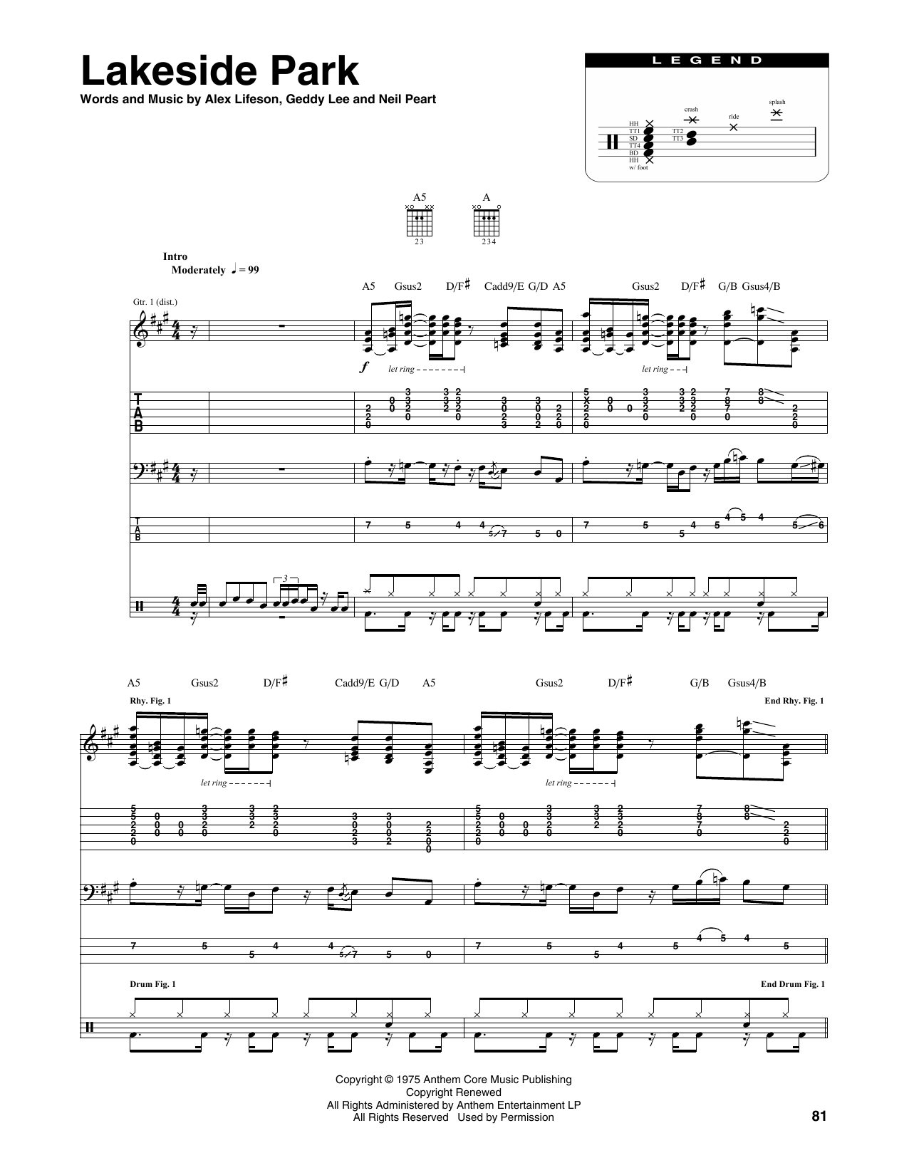 Learn to play Rush Lakeside Park sheet music for Transcribed Score in minutes. Price: 7.8900$ Rush Lakeside Park sheet music notes and chords arranged for Transcribed Score