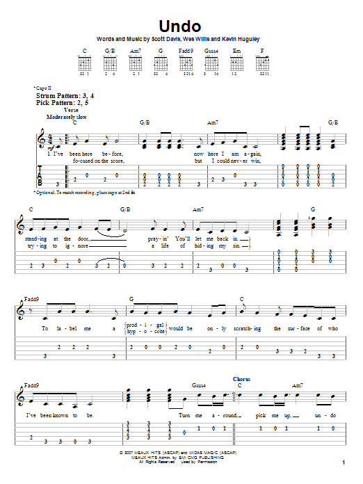 Rush Of Fools Undo sheet music notes and chords. Download Printable PDF.