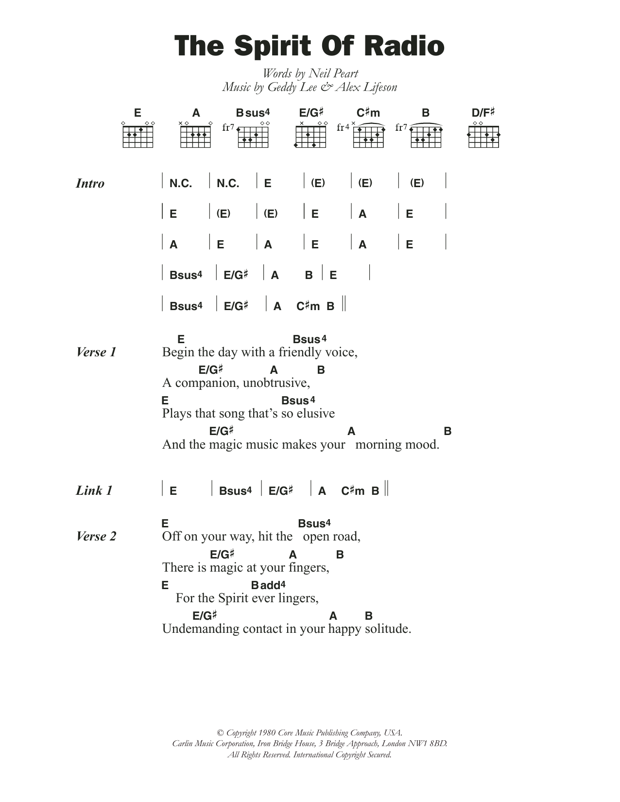 Rush The Spirit Of Radio sheet music notes and chords. Download Printable PDF.