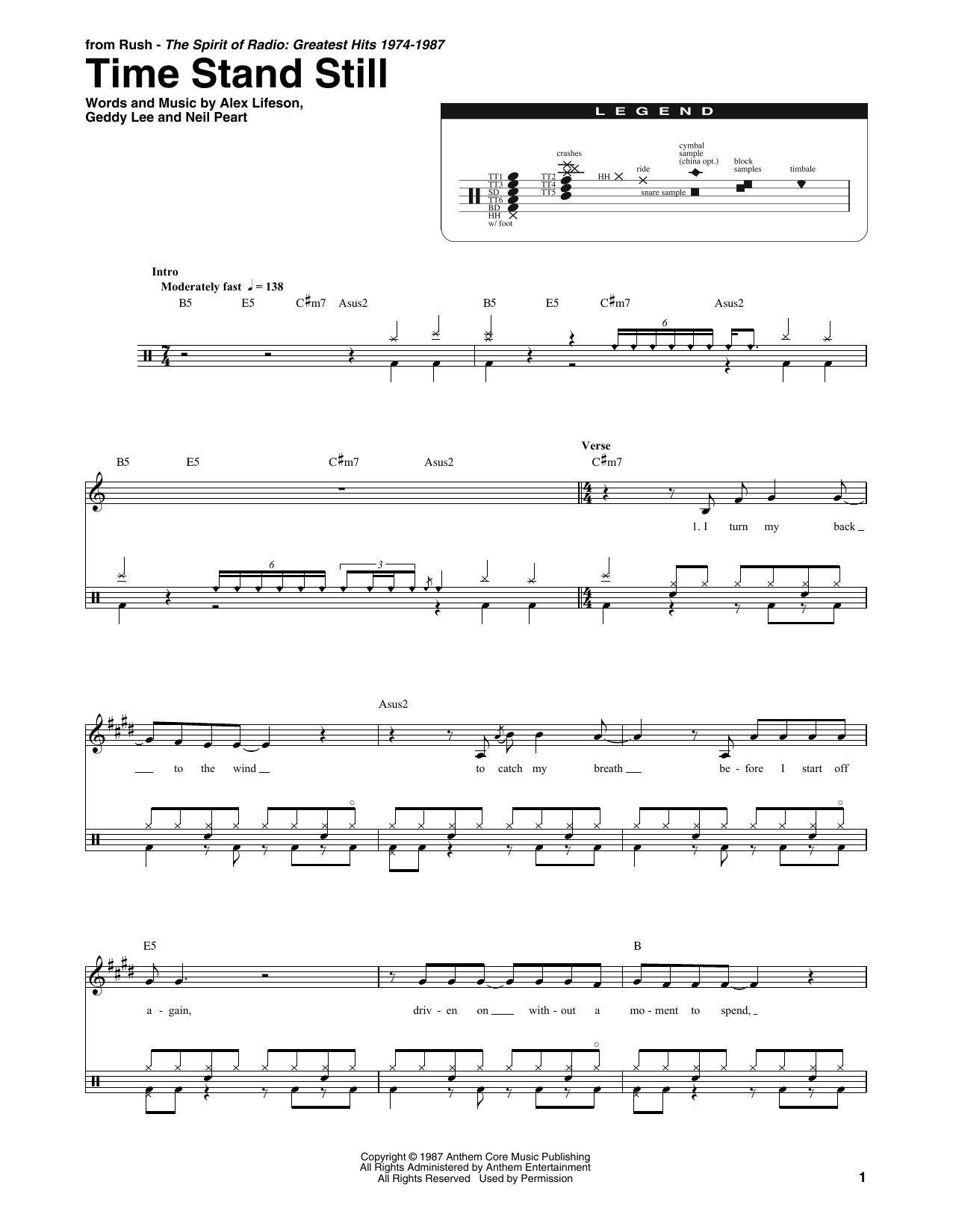 Rush Time Stand Still sheet music notes and chords. Download Printable PDF.