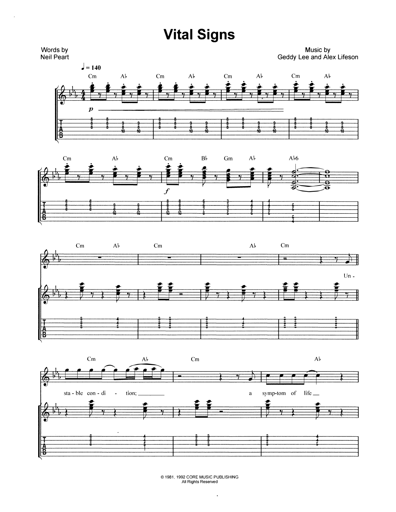 Rush Vital Signs sheet music notes and chords arranged for Guitar Tab
