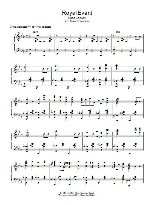 Learn to play Russ Conway Royal Event sheet music for Piano Solo in minutes. Price: 7.8900$ Russ Conway Royal Event sheet music notes and chords arranged for Piano Solo