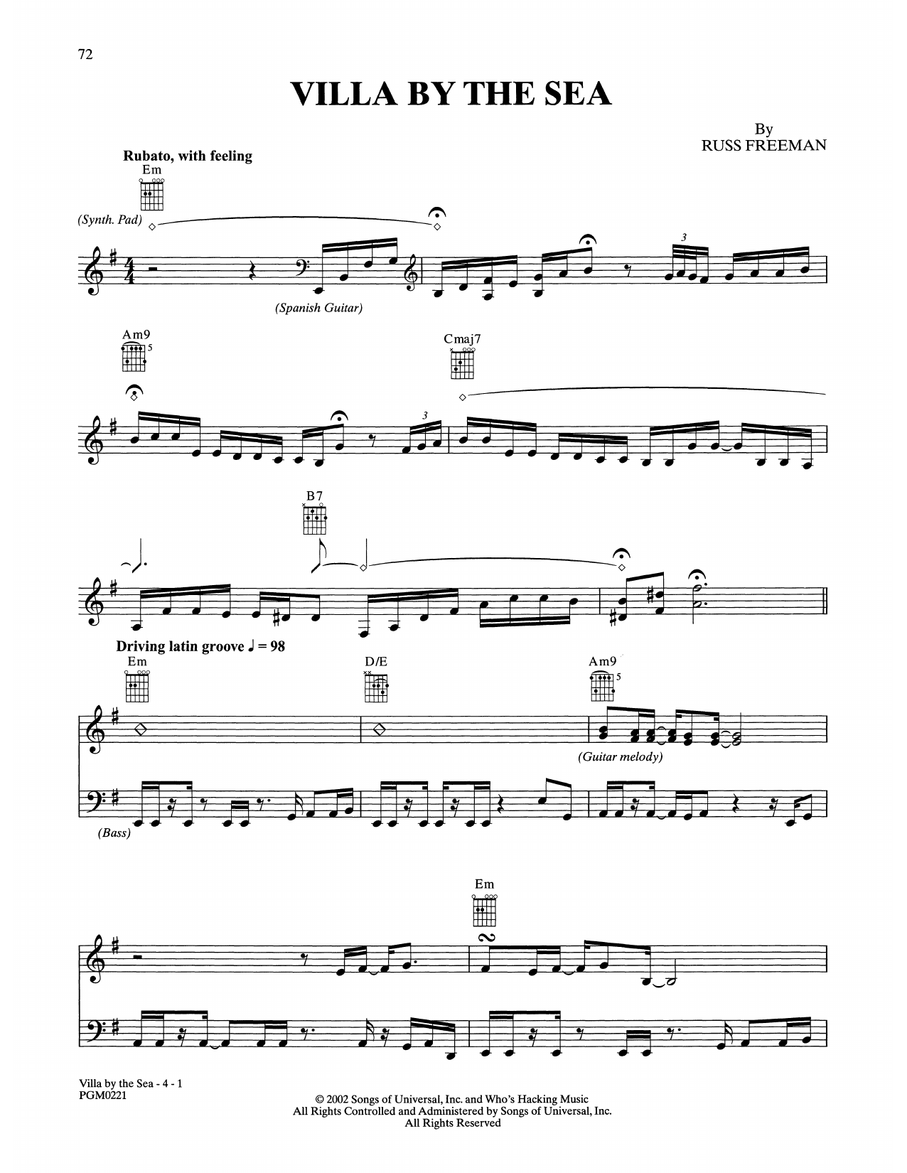 Russ Freeman Villa By The Sea sheet music notes and chords. Download Printable PDF.