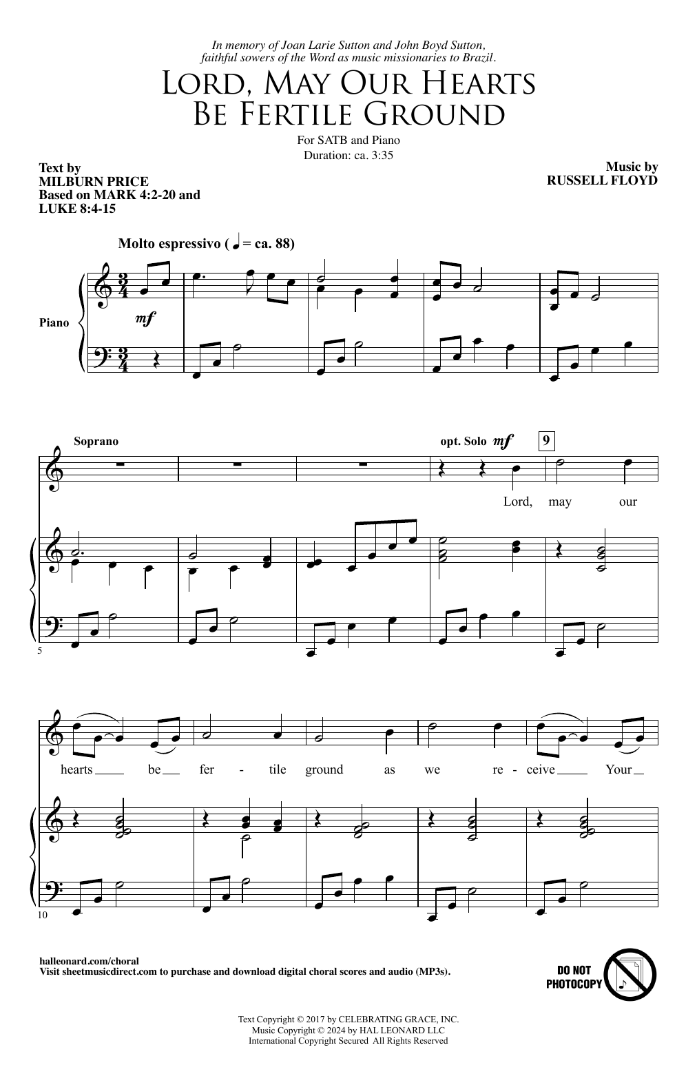 Russell Floyd Lord, May Our Hearts Be Fertile Ground sheet music notes and chords. Download Printable PDF.