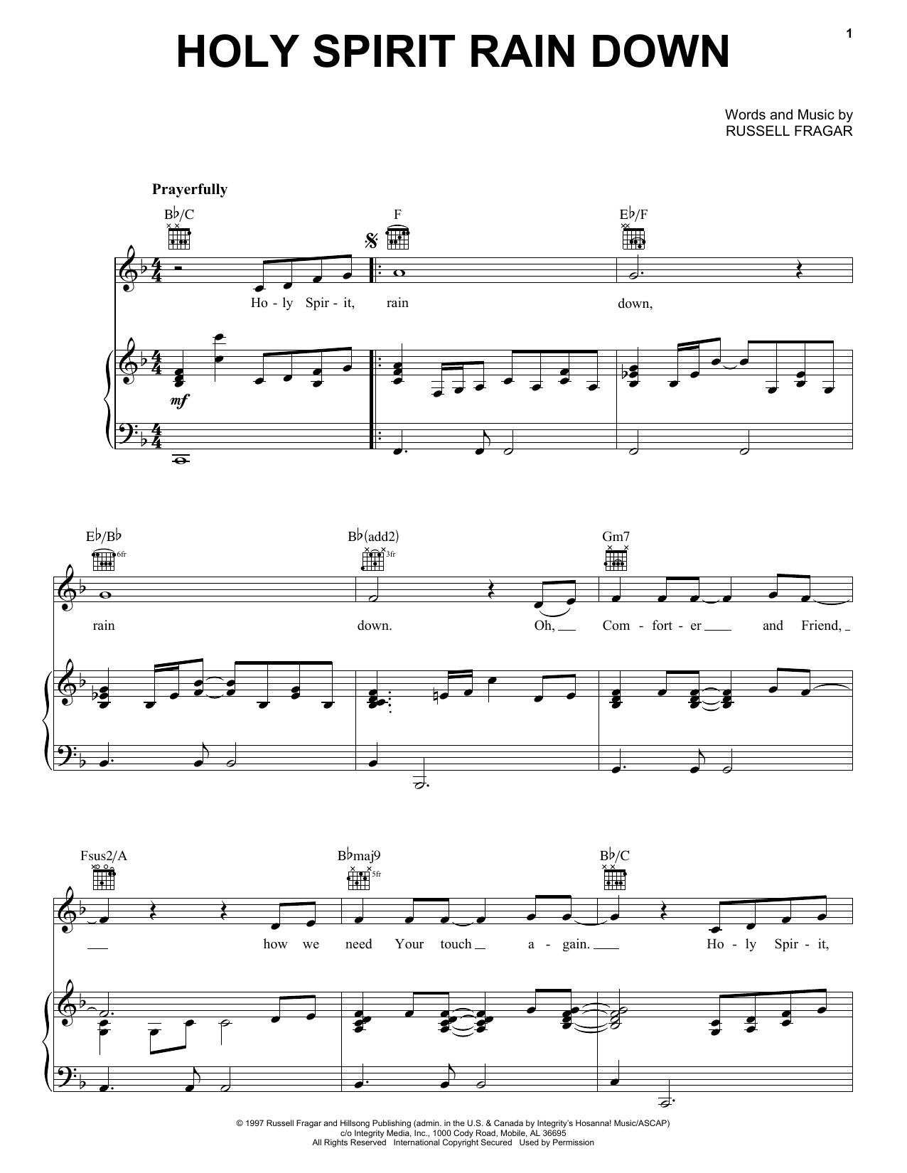 Russell Fragar Holy Spirit Rain Down sheet music notes and chords. Download Printable PDF.