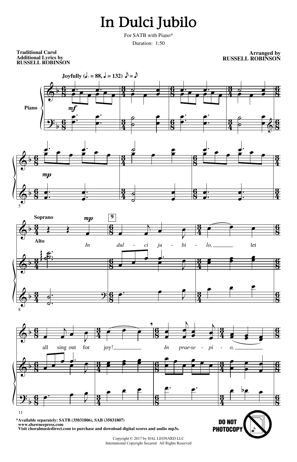 Russell Robinson In Dulci Jubilo sheet music notes and chords. Download Printable PDF.