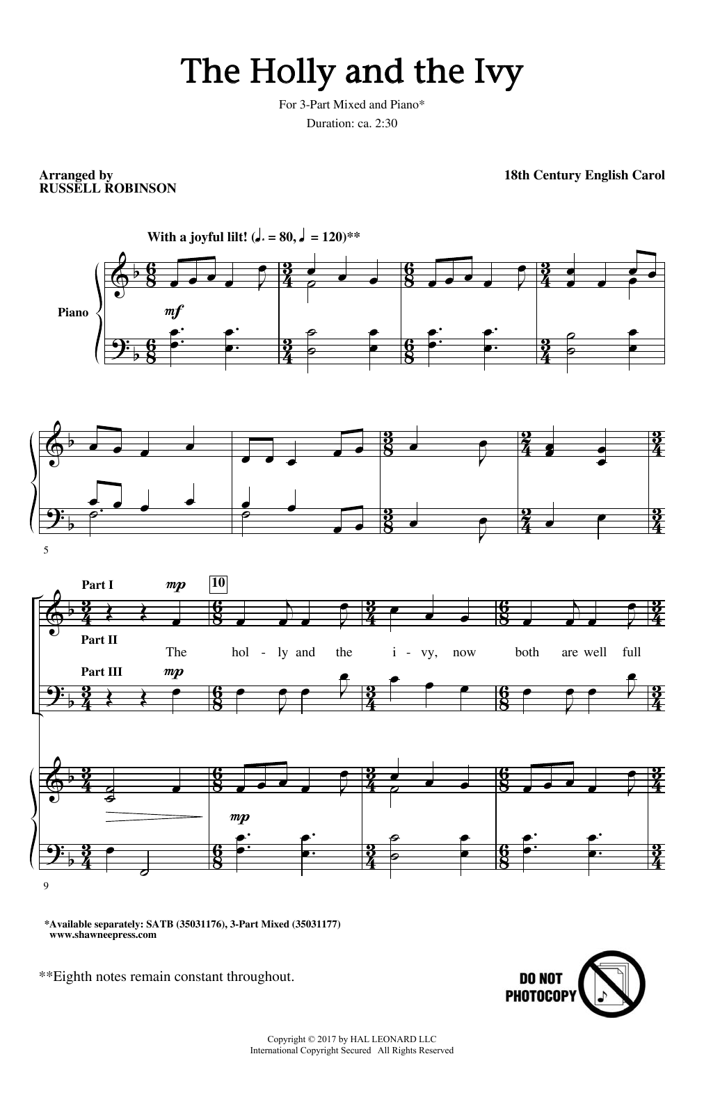 Russell Robinson The Holly And The Ivy sheet music notes and chords. Download Printable PDF.