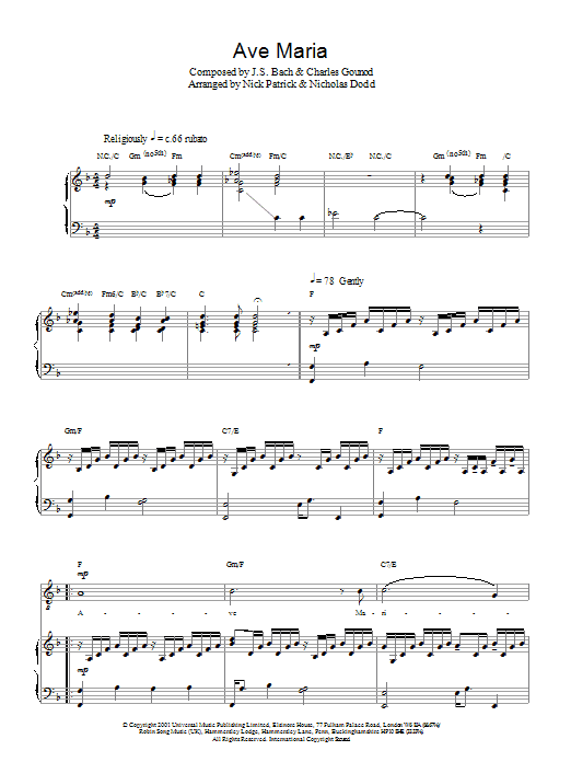 Russell Watson Ave Maria sheet music notes and chords. Download Printable PDF.