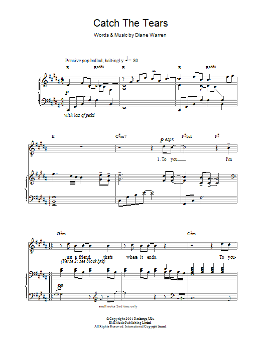 Learn to play Russell Watson Catch The Tears sheet music for Piano, Vocal & Guitar Chords in minutes. Price: 7.8900$ Russell Watson Catch The Tears sheet music notes and chords arranged for Piano, Vocal & Guitar Chords