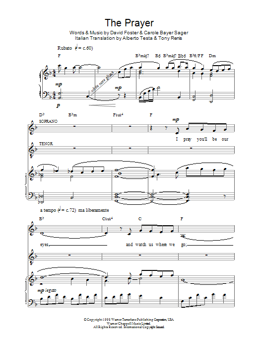 Russell Watson The Prayer sheet music notes and chords. Download Printable PDF.