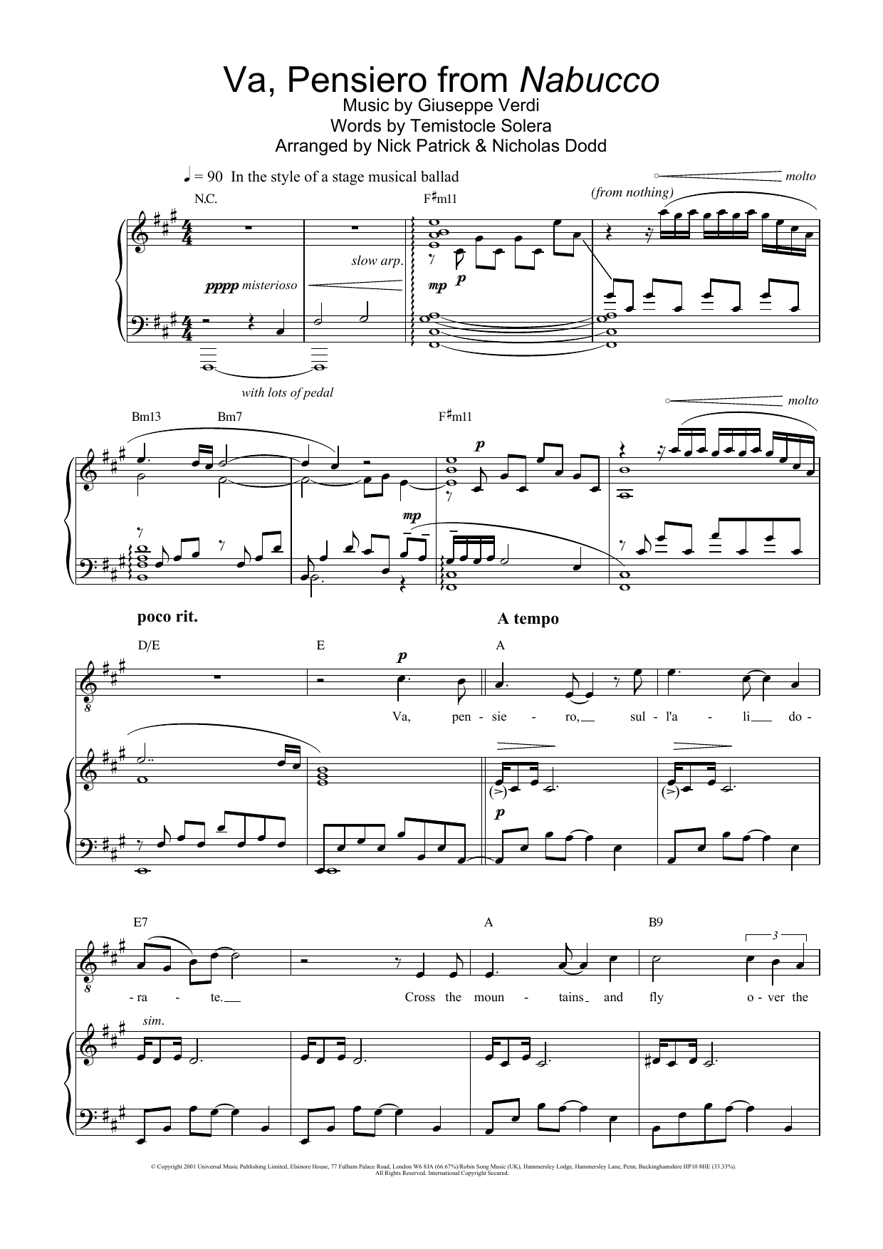 Russell Watson Va, Pensiero (Chorus Of The Hebrew Slaves) (from Nabucco) sheet music notes and chords. Download Printable PDF.