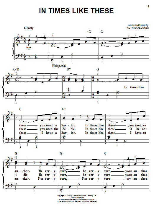 Ruth Caye Jones In Times Like These sheet music notes and chords. Download Printable PDF.