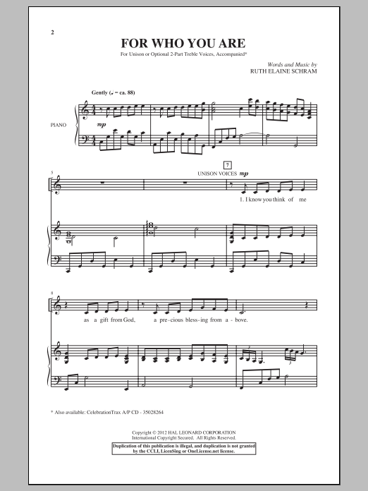 Learn to play Ruth Elaine Schram For Who You Are sheet music for Unison Choir in minutes. Price: 3.9900$ Ruth Elaine Schram For Who You Are sheet music notes and chords arranged for Unison Choir