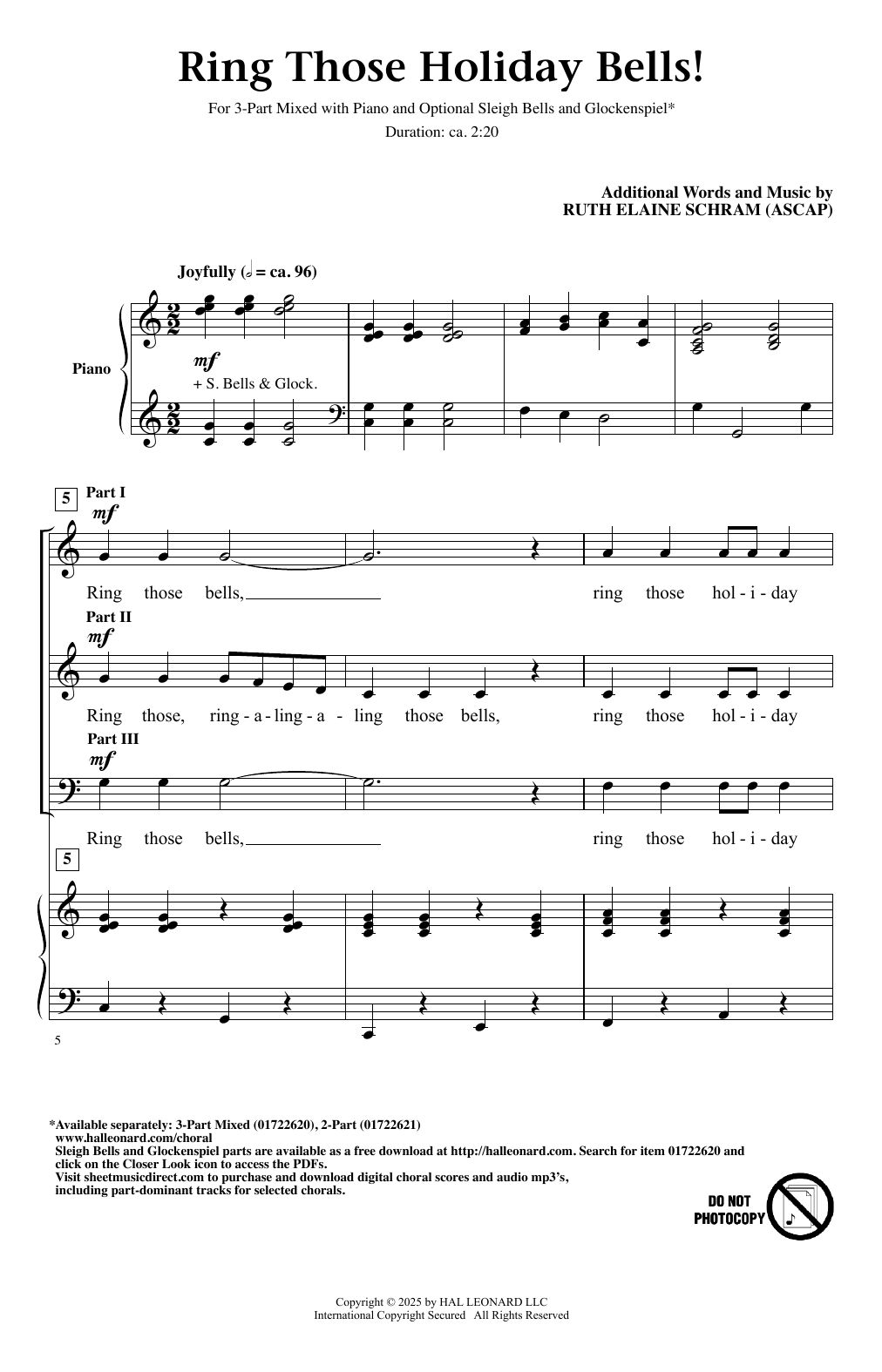 Ruth Elaine Schram Ring Those Holiday Bells sheet music notes and chords arranged for 3-Part Mixed Choir