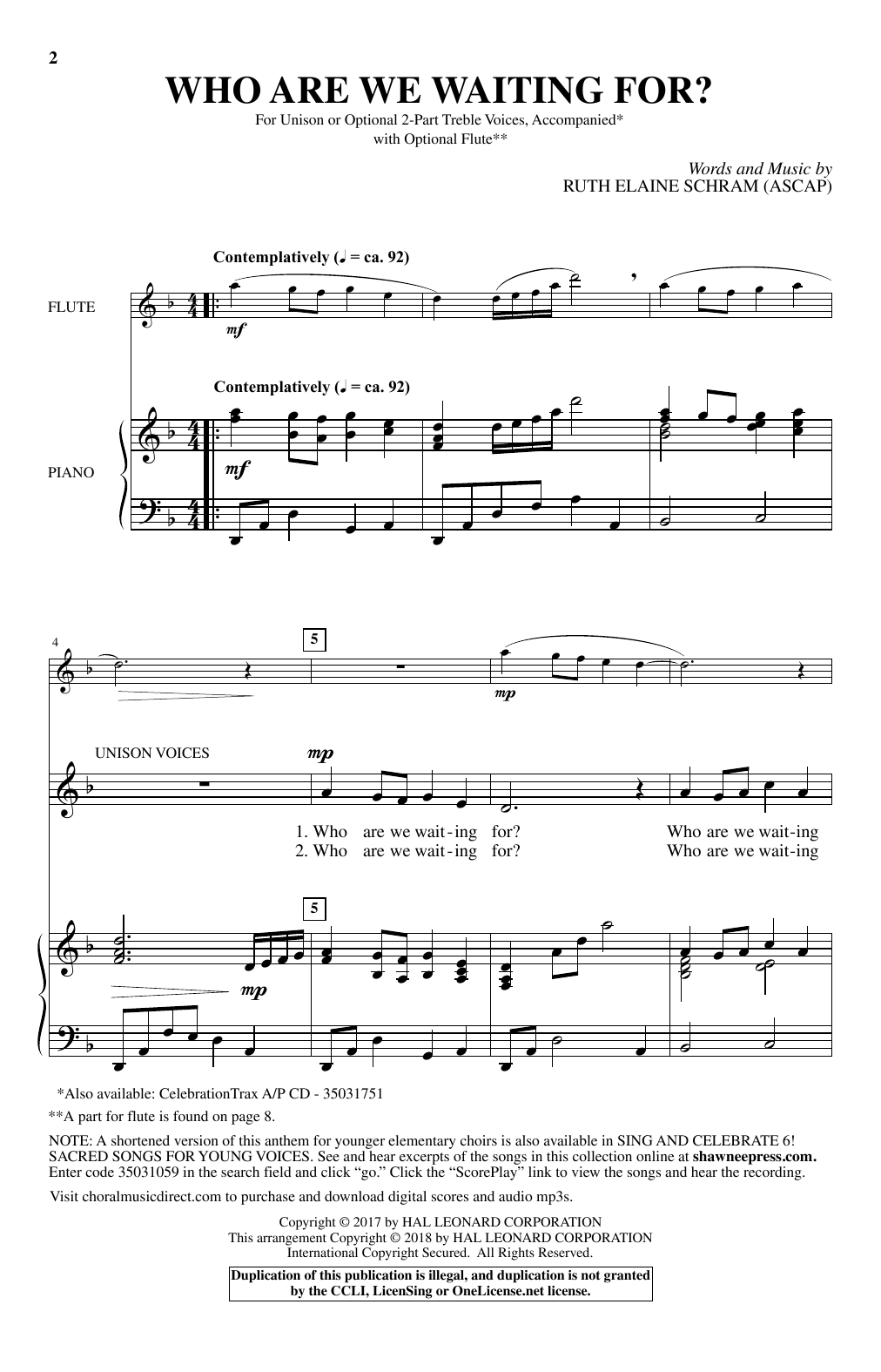 Ruth Elaine Schram Who Are We Waiting For? sheet music notes and chords. Download Printable PDF.