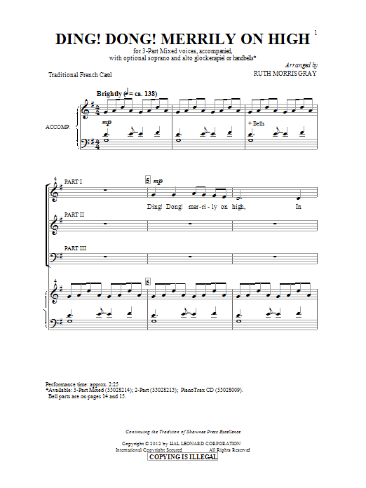 Ruth Morris Gray Ding Dong! Merrily On High! sheet music notes and chords. Download Printable PDF.