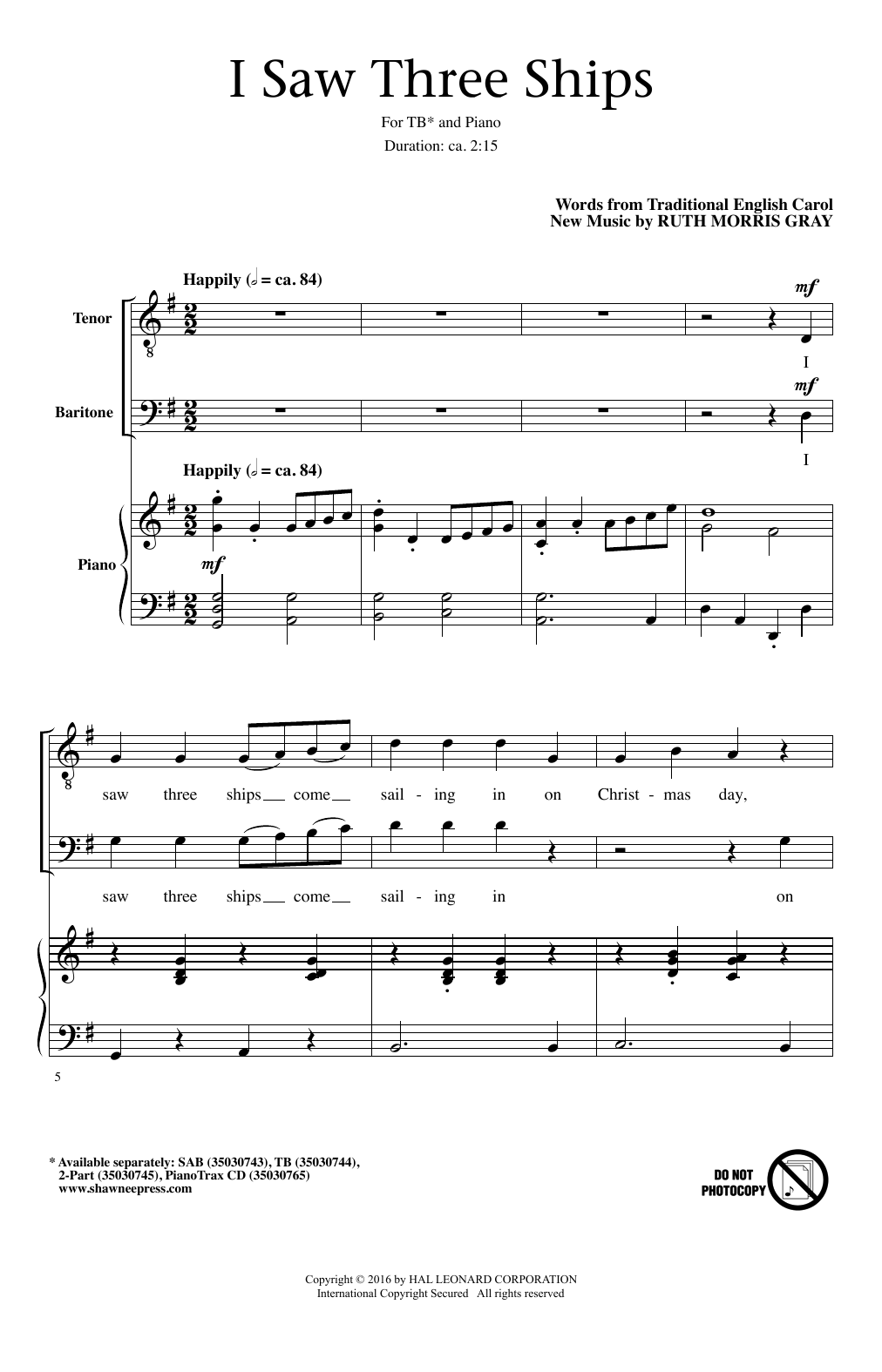 Ruth Morris Gray I Saw Three Ships sheet music notes and chords. Download Printable PDF.