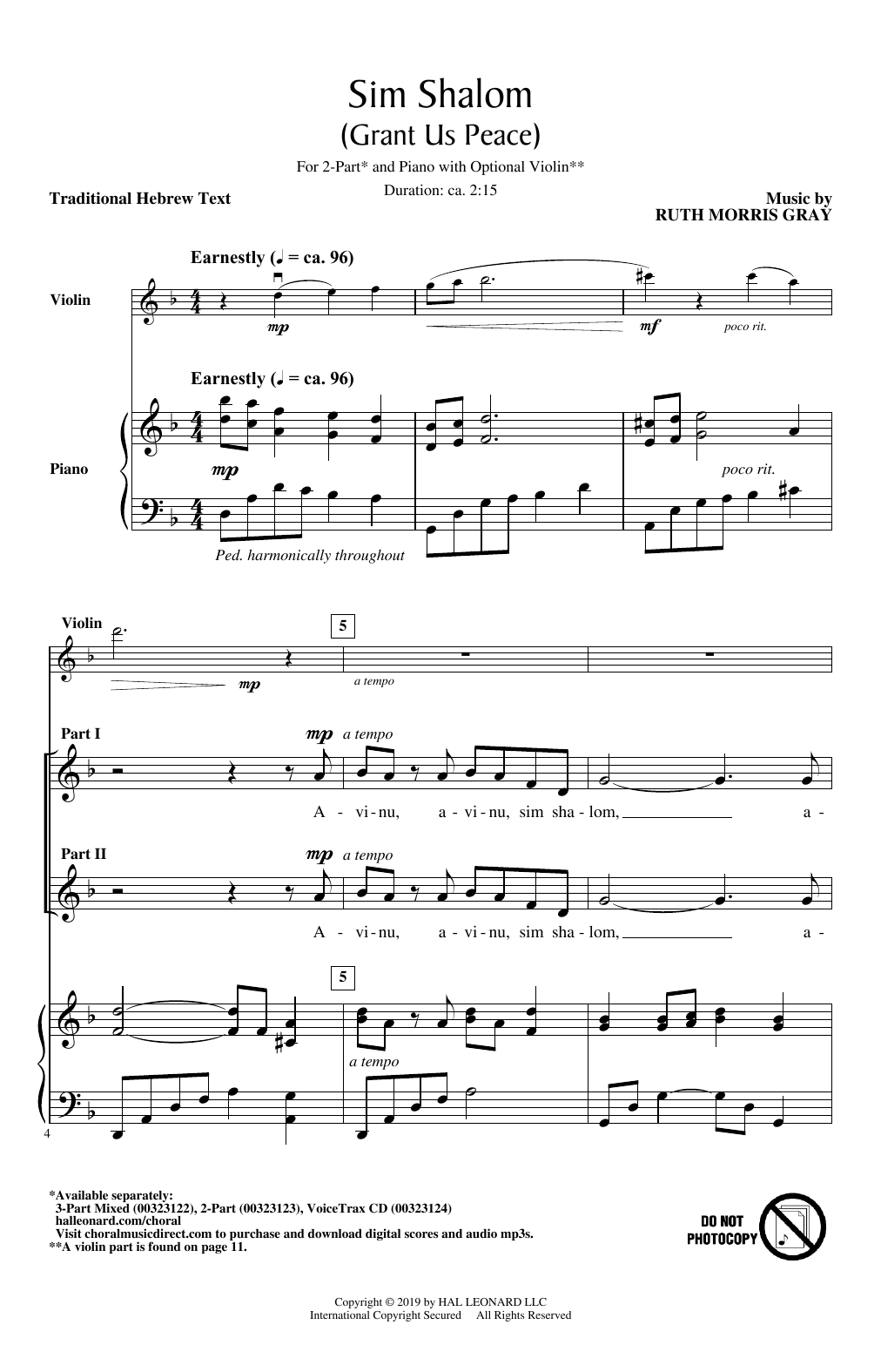 Ruth Morris Gray Sim Shalom (Grant Us Peace) sheet music notes and chords. Download Printable PDF.