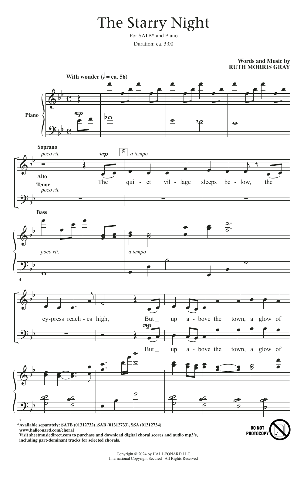 Ruth Morris Gray The Starry Night sheet music notes and chords. Download Printable PDF.