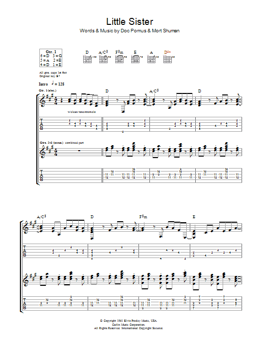 Ry Cooder Little Sister sheet music notes and chords. Download Printable PDF.