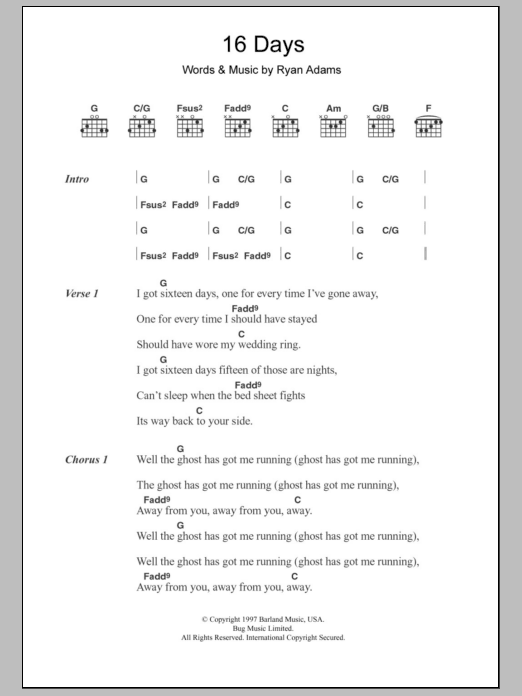 Whiskeytown 16 Days sheet music notes and chords. Download Printable PDF.