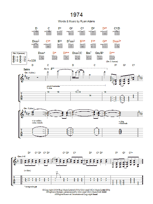 Learn to play Ryan Adams 1974 sheet music for Guitar Tab in minutes. Price: 7.8900$ Ryan Adams 1974 sheet music notes and chords arranged for Guitar Tab