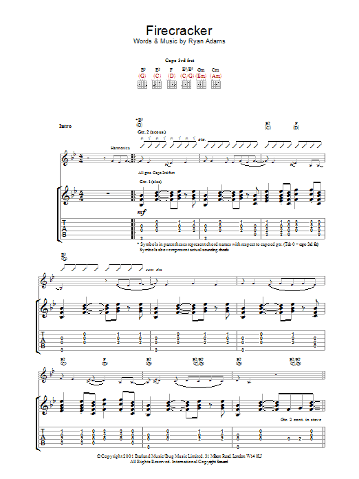 Learn to play Ryan Adams Firecracker sheet music for Guitar Tab in minutes. Price: 7.8900$ Ryan Adams Firecracker sheet music notes and chords arranged for Guitar Tab