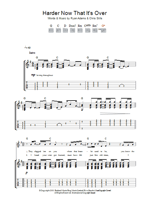 Learn to play Ryan Adams Harder Now That It's Over sheet music for Guitar Tab in minutes. Price: 7.8900$ Ryan Adams Harder Now That It's Over sheet music notes and chords arranged for Guitar Tab