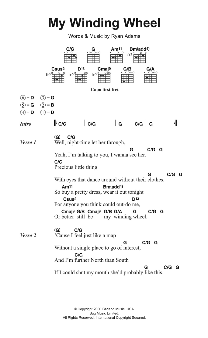 Ryan Adams My Winding Wheel sheet music notes and chords. Download Printable PDF.