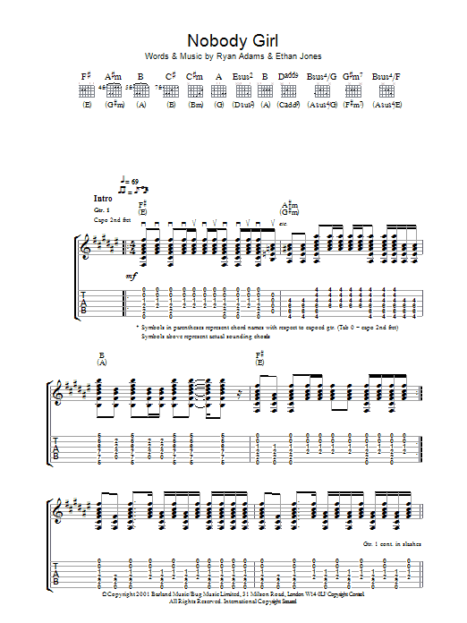 Learn to play Ryan Adams Nobody Girl sheet music for Guitar Tab in minutes. Price: 7.8900$ Ryan Adams Nobody Girl sheet music notes and chords arranged for Guitar Tab