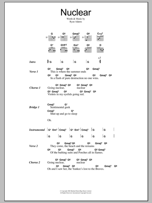 Ryan Adams Nuclear sheet music notes and chords. Download Printable PDF.