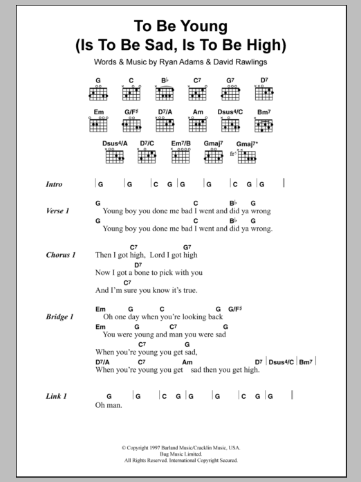 Ryan Adams To Be Young (Is To Be Sad, Is To Be High) sheet music notes and chords. Download Printable PDF.