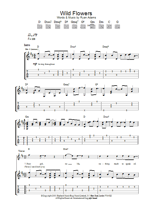 Learn to play Ryan Adams Wild Flowers sheet music for Guitar Tab in minutes. Price: 7.8900$ Ryan Adams Wild Flowers sheet music notes and chords arranged for Guitar Tab