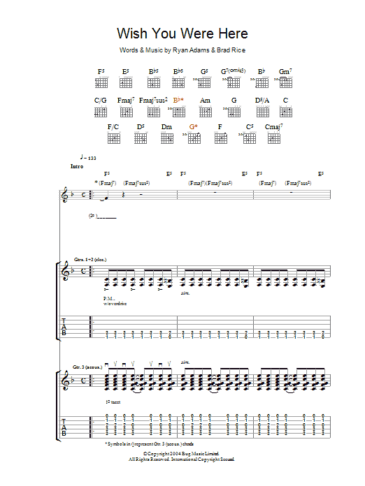 Learn to play Ryan Adams Wish You Were Here sheet music for Guitar Tab in minutes. Price: 7.8900$ Ryan Adams Wish You Were Here sheet music notes and chords arranged for Guitar Tab