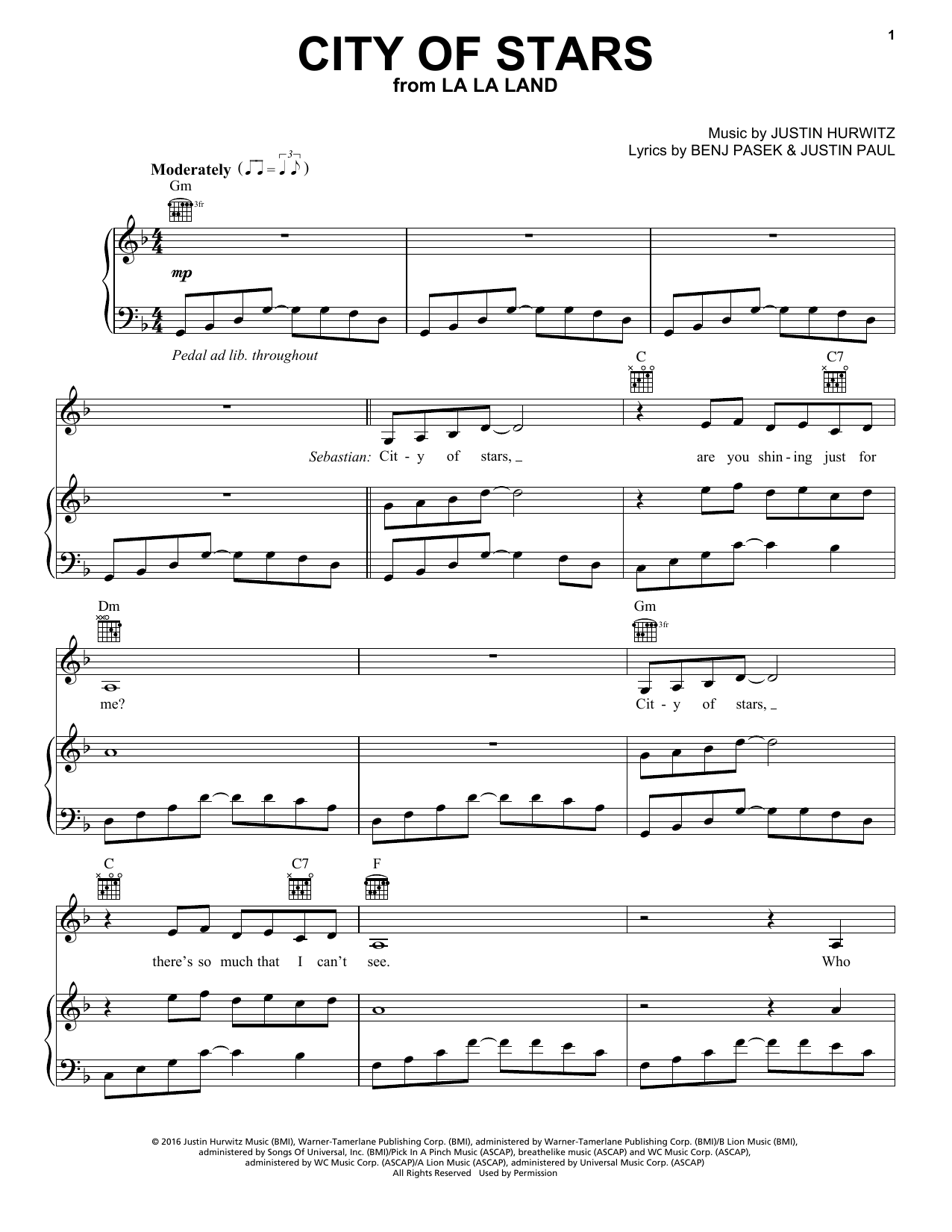 Ryan Gosling & Emma Stone City of Stars (from La La Land) sheet music notes and chords. Download Printable PDF.