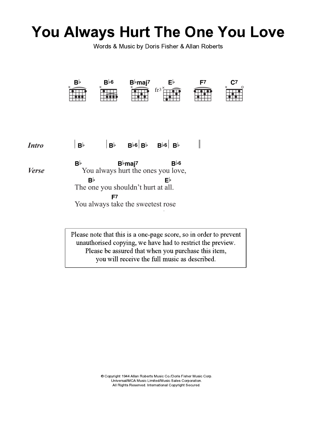 Learn to play Ryan Gosling You Always Hurt The One You Love sheet music for Guitar Chords/Lyrics in minutes. Price: 4.4900$ Ryan Gosling You Always Hurt The One You Love sheet music notes and chords arranged for Guitar Chords/Lyrics