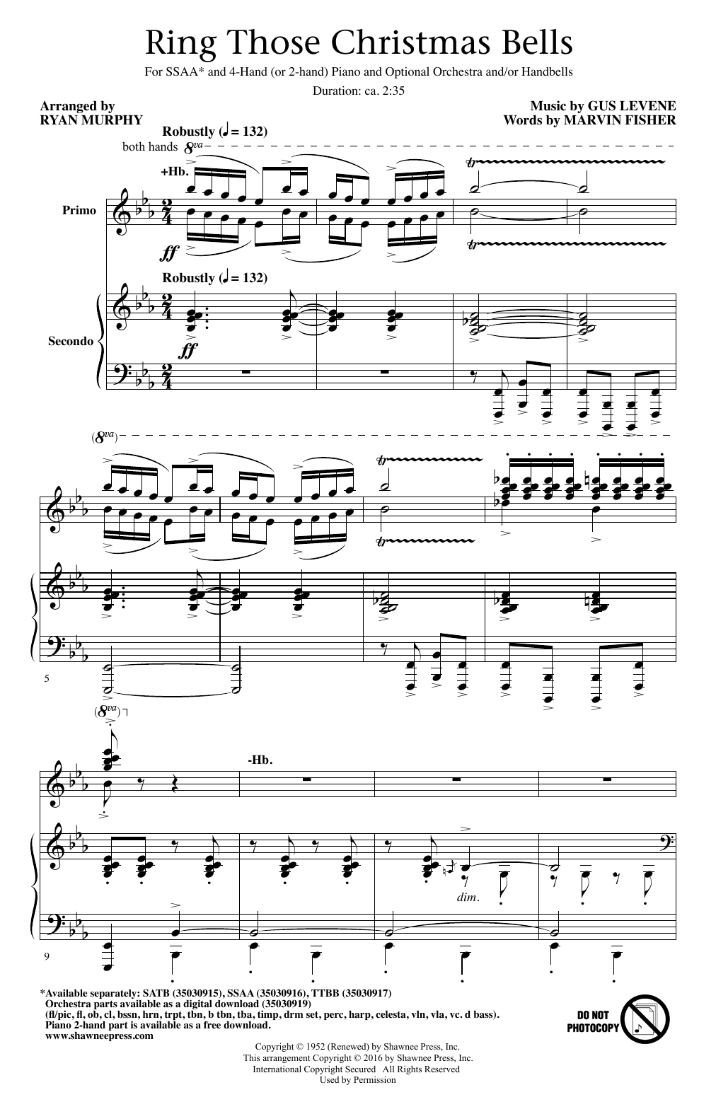 Peggy Lee Ring Those Christmas Bells (arr. Ryan Murphy) sheet music notes and chords arranged for SSA Choir