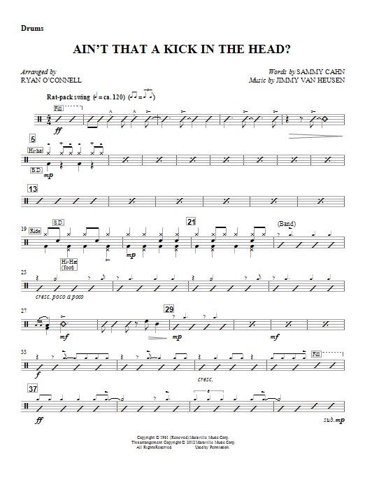 Learn to play Ryan O'Connell Ain't That A Kick In The Head? - Drum (Opt. Set) sheet music for Choir Instrumental Pak in minutes. Price: 8.9900$ Ryan O'Connell Ain't That A Kick In The Head? - Drum (Opt. Set) sheet music notes and chords arranged for Choir Instrumental Pak